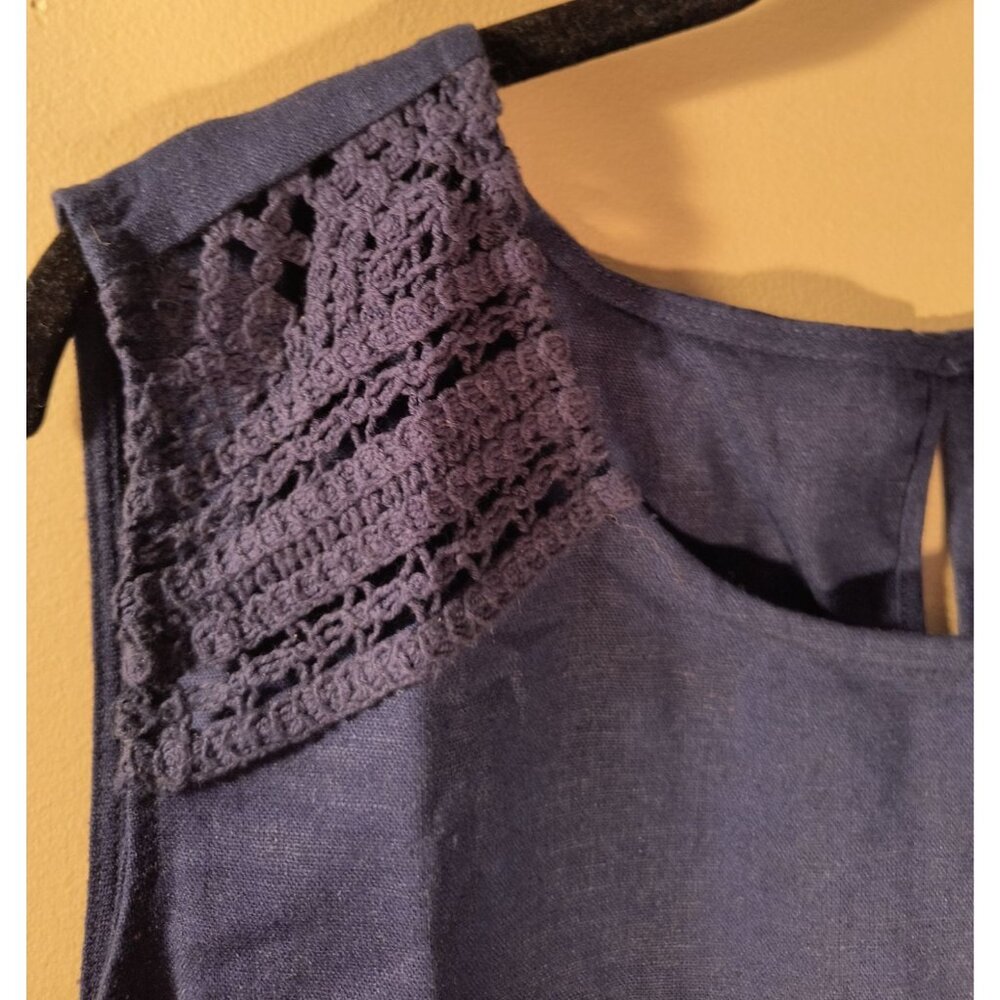 Simply Vera Vera Wang XXL Womens Navy Sleeveless Crochet Trim Blouse Linen Blend - Picture 4 of 6